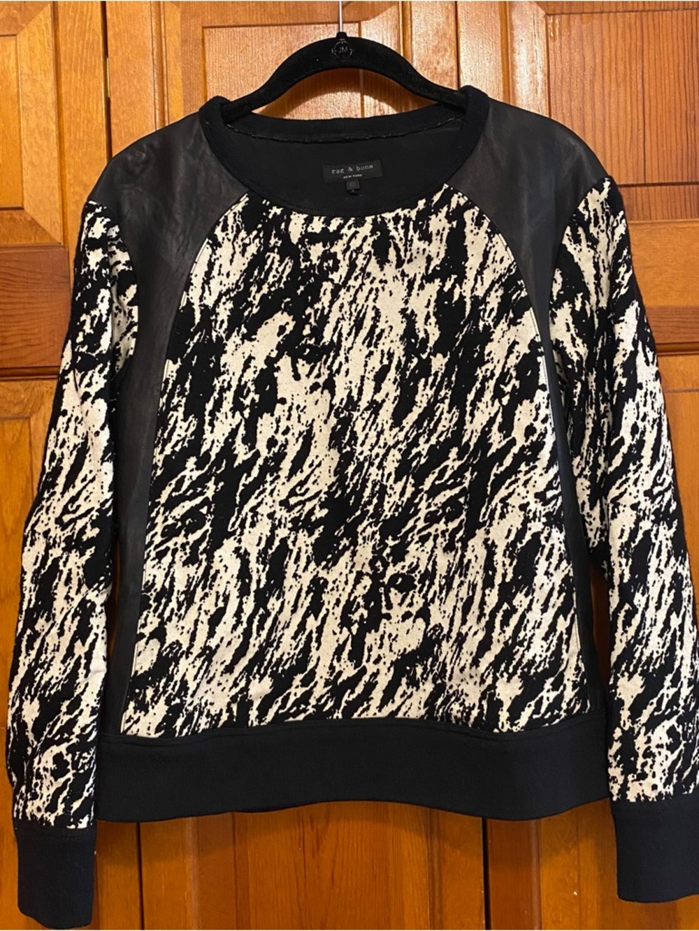 rag & bone Black and Cream Abstract Knit Top